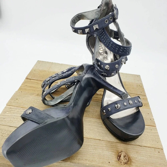 Guess Studded Heels / Navy Blue w/ Triple Ankle Straps / Size 6.5 - Picture 4 of 8